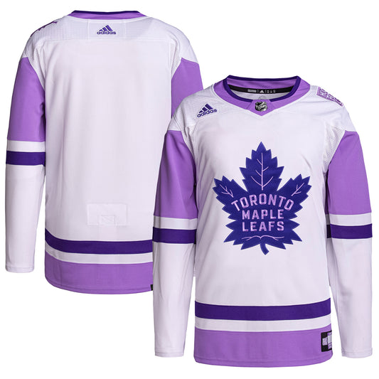 Toronto Maple Leafs adidas Hockey Fights Cancer Primegreen Authentic Blank Practice Jersey - White/Purple