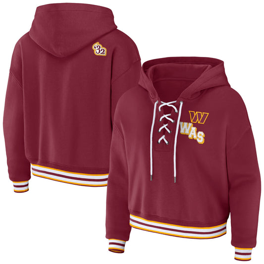 Washington Commanders WEAR by Erin Andrews Women's Lace-Up Pullover Hoodie - Burgundy